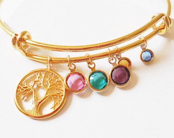 Armband med familjesten, personligt armband, present till mors dag, present till barn, present till släktträd, presenter till mormor