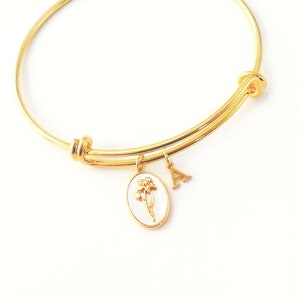 Personalized Birth Flower Bangle  Birth Flower Bracelet With Charms Personalized Gifts Personalized Bridesmaid Gift, Birthday Gift