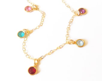 Collana con pietra portafortuna per la famiglia, regali personalizzati per la mamma, catena riempita d'oro, regali con pietra portafortuna, collana per la famiglia, regali per le mamme, gioielli