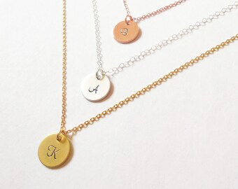 Tiny Disc Necklace letter necklace.Rose Gold,Silver.Personalized bridesmaid gift,Wedding Minimalist Bridal party,birthday gift