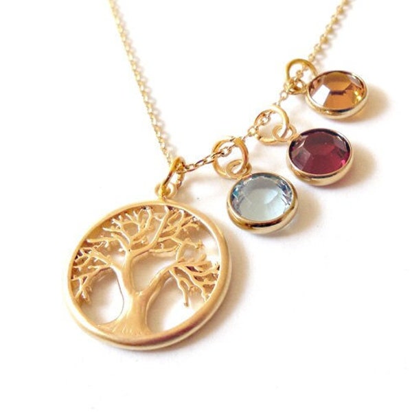 Birthstone Necklace, Family Tree Necklace, Family Birthstone necklace, Personalized necklace, Gold Filled Chain Birthday, Mothers Day Gift