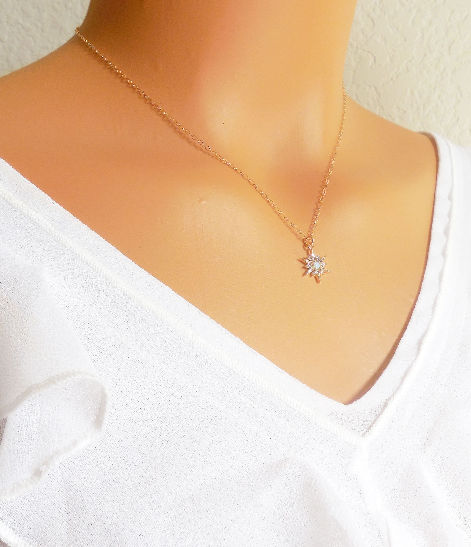 Opal Star Necklace Dainty Opal Necklace Celestial Jewelry Etsy
