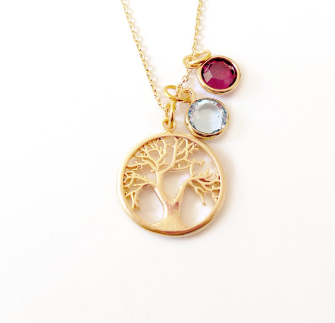 Rose Gold Family Tree Birthstone Necklace Personalized Rose Etsy