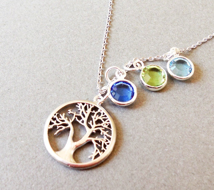 Family Tree Birthstone Necklace.sterling silver chain Etsy