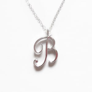 Cursive Initial Necklace.Silver Letter necklace. Personalized Bridesmaid  Wedding Minimalist Birthday Script,Bridesmaid gift,Capital initial