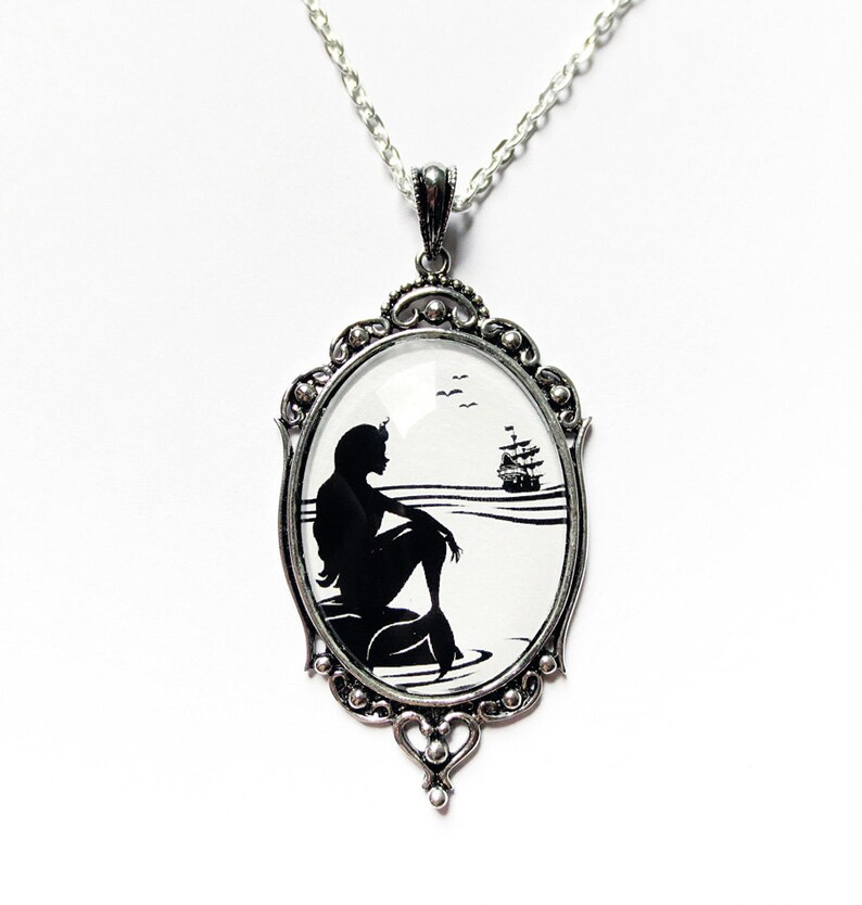 Part of Your World -Silhouette Necklace Large Wearable Art Cameo Necklace Pendants mermaid necklace-Christmas gift
