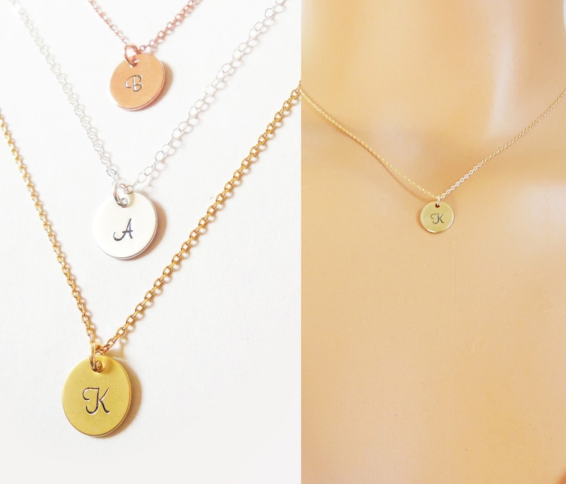 Tiny Disc Necklace letter necklace.Rose Gold,Silver.Personalized bridesmaid gift,Wedding Minimalist Bridal party,birthday gift