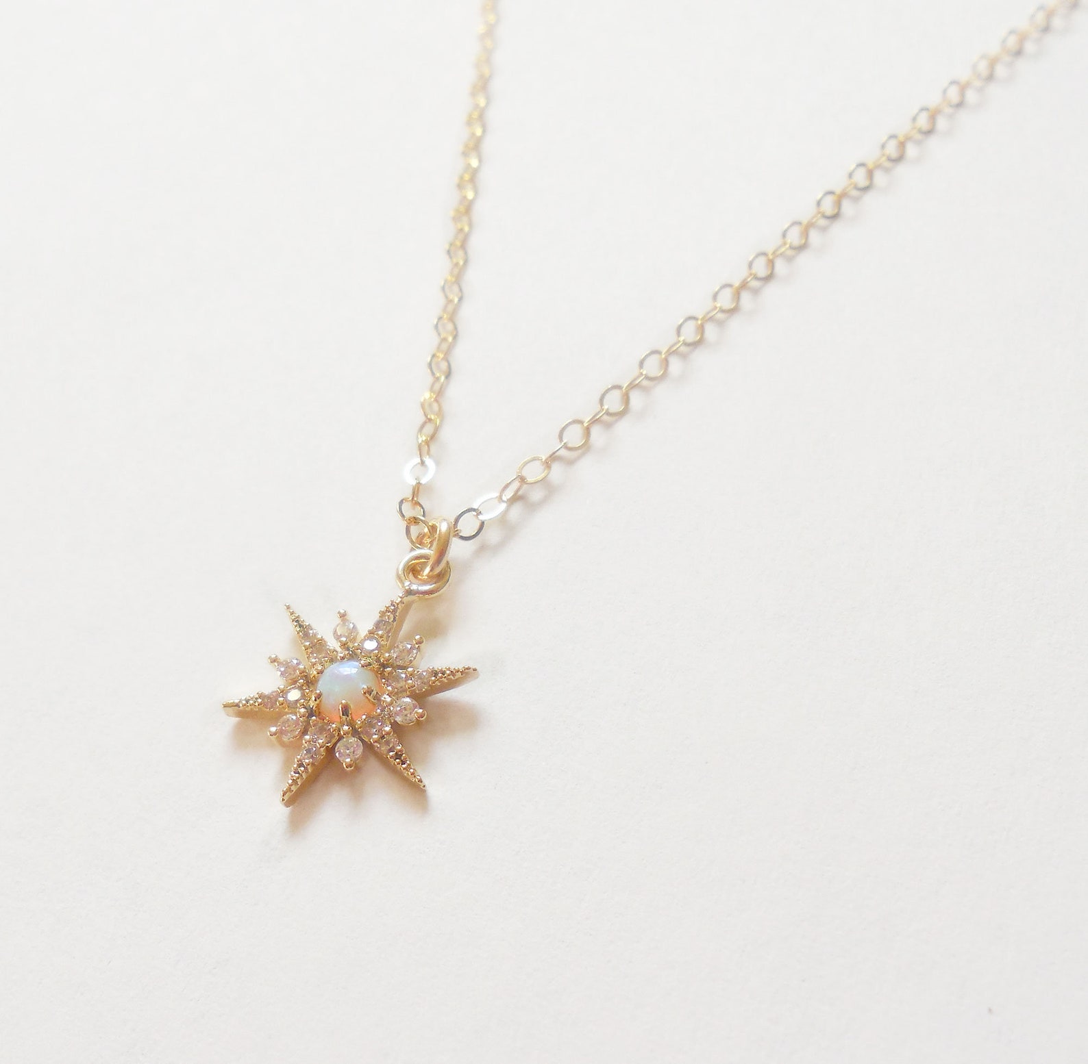 Opal Star Necklace Dainty Opal Necklace Celestial Jewelry Etsy