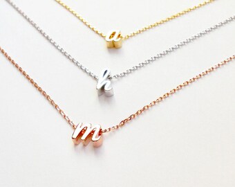 Tiny Initial Necklace Cursive letter necklace.Rose Gold,Silver.Personalized bridesmaid gift,Wedding Minimalist Bridal party Mothers day gif