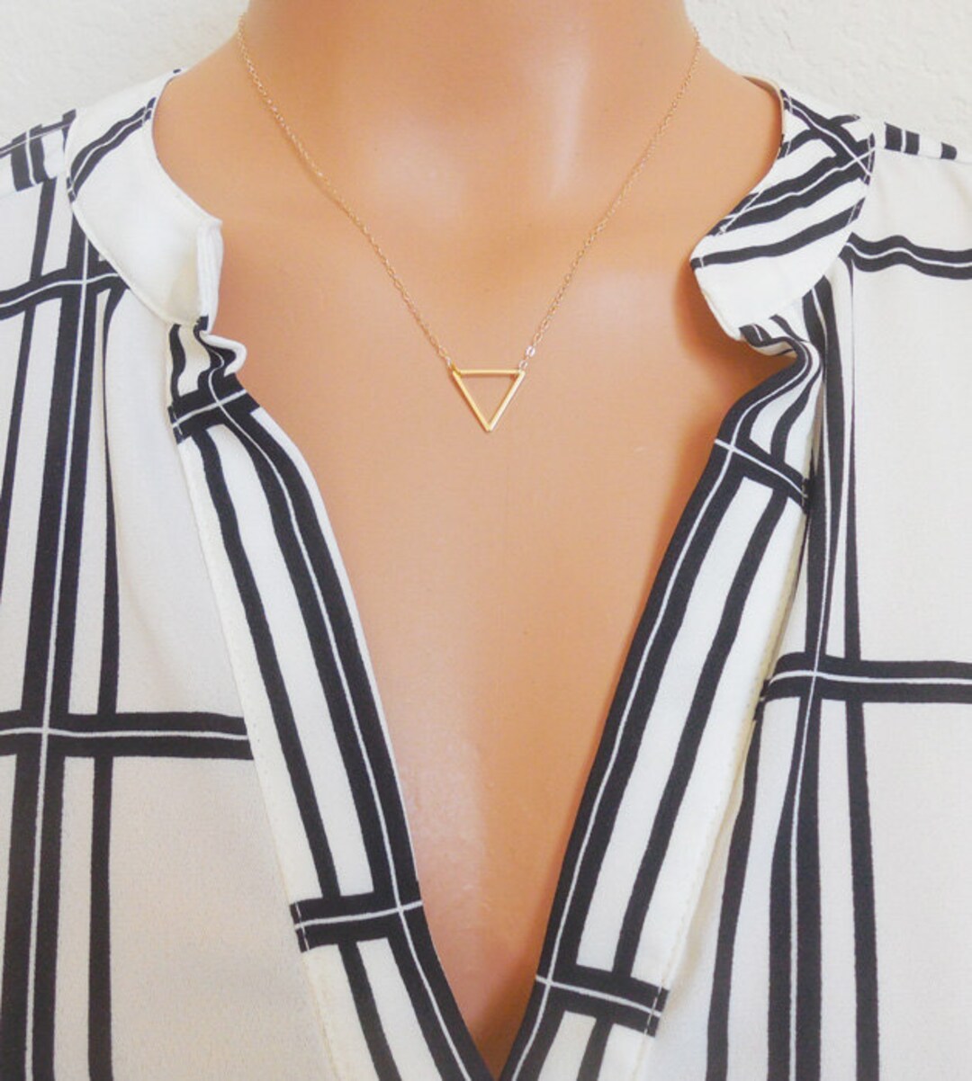 Gold Triangular Chain Simple Gold Triangle Necklace 14k Gold Fill Chain FLOATING Triangle ...