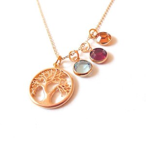 Rose Gold Family Tree Birthstone Necklace Personalized Rose Gold Filled Chain Necklace mom Gift Grandmother gift child birthstone