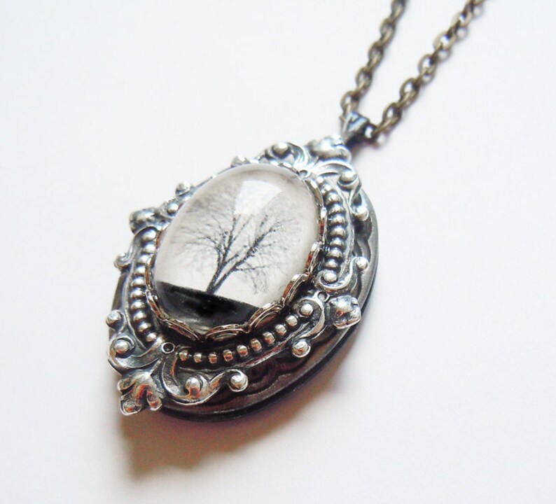 Winter Tree Necklace Serenity Small Wearable Art Locket-christmas giftscameo necklace.silver locket.photo locket Christmas gift image 2