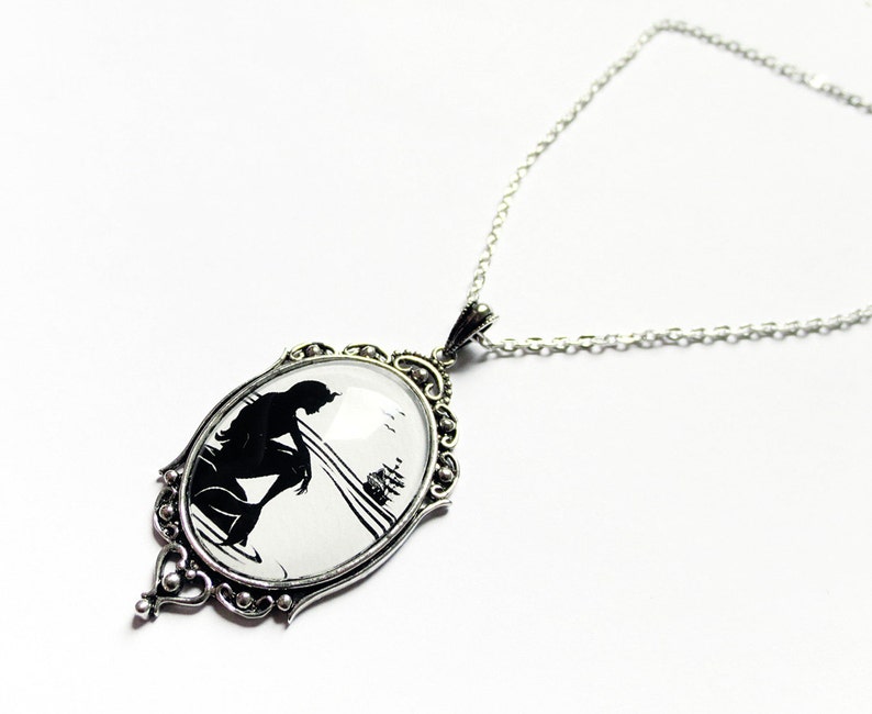 Part of Your World -Silhouette Necklace Large Wearable Art Cameo Necklace Pendants mermaid necklace-Christmas gift