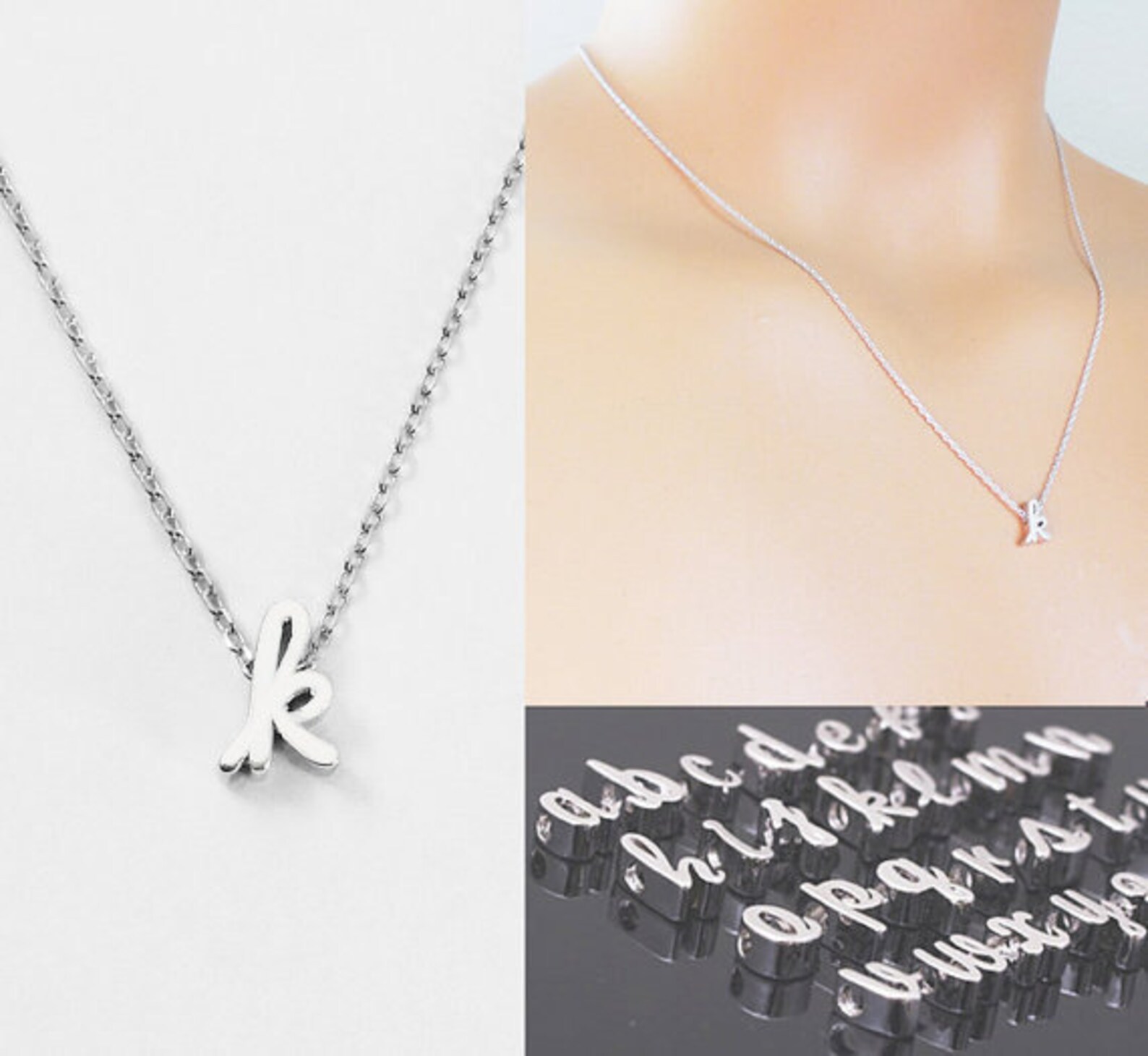 Cursive Initial Necklace.silver Letter Charm Necklace. Etsy