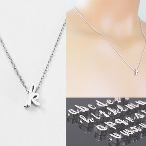 Cursive Initial Necklace.Silver Letter Charm necklace. Personalized Bridesmaid  Wedding Minimalist Birthday Script