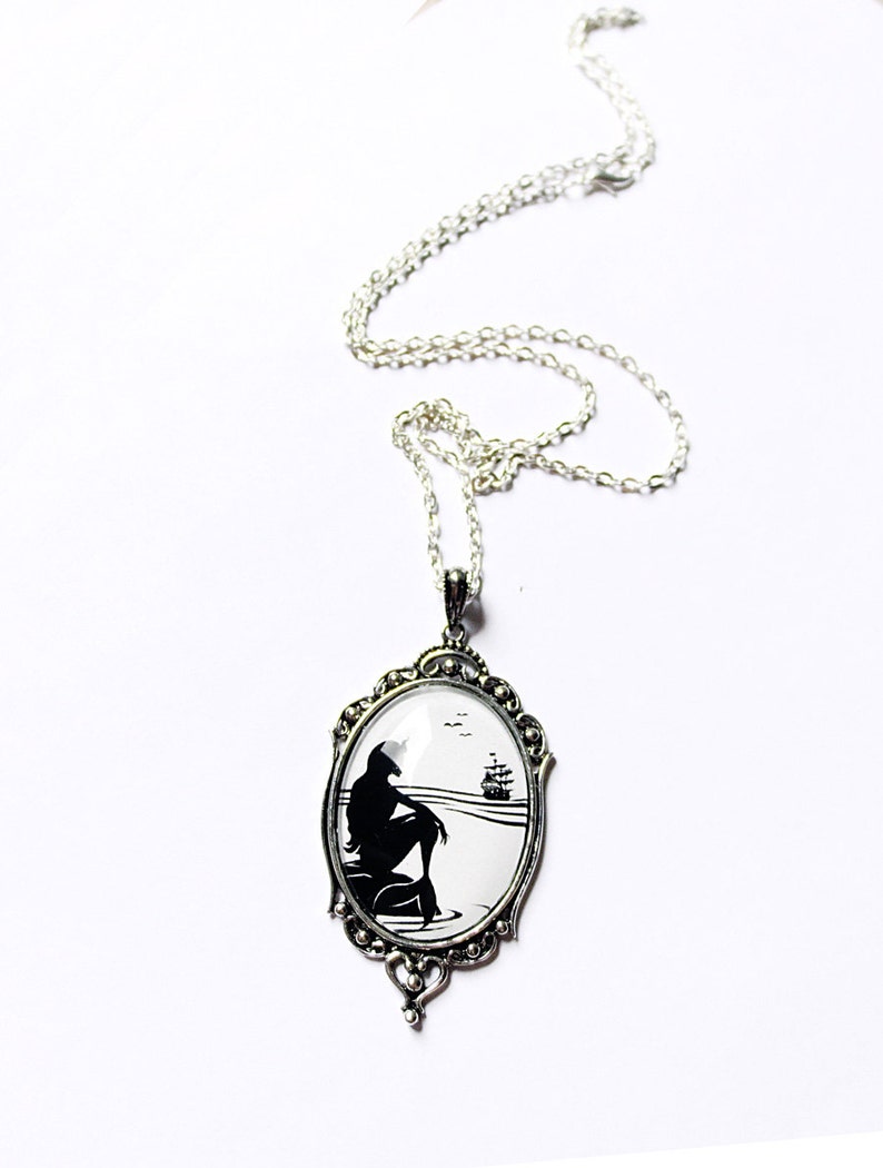 Part of Your World -Silhouette Necklace Large Wearable Art Cameo Necklace Pendants mermaid necklace-Christmas gift