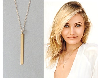Perfect Layering Necklace 14K Gold Fill Chain and Bar,Bar Minimal Gold Bar Pendant  Everyday Jewelry,Skinny VERTICAL BAR Necklace