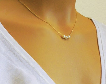 Add on Pearl necklace Real Pearl Necklace, Choose 1-7 Pearls 14k Gold Fill Freshwater Pearl,  4mm pearl, Birthday Gift, Bridesmaid Gift