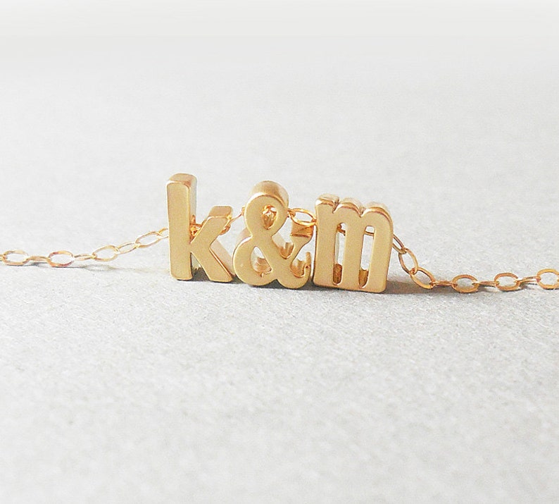 Initial necklace.Lowercase gold initial necklace Custom Bridal Personalized Bridesmaid Gift Wedding Engagement Gift Necklace,Couple Necklace image 1