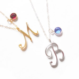 Capital Cursive Initial Necklace. Gold, Silver,Birthday gift, Script Letter Charm,Birthstone Necklace Personalized Necklaces,Christmas gifts
