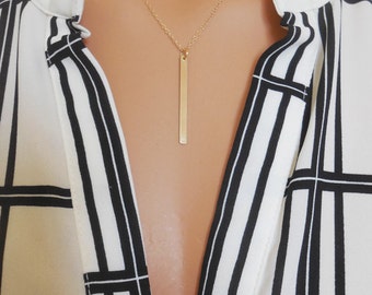 Perfect Layering Necklace 14K Gold Fill Chain and Bar,Bar Minimal Gold Bar Pendant  Everyday Jewelry,Skinny VERTICAL BAR Necklace