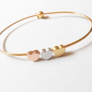 Heart Bangle.Three Color Heart Bracelet,t.3 Best Friends, Mom Of Twin.LOVE 3 Heart Bangle Bracelet image 1