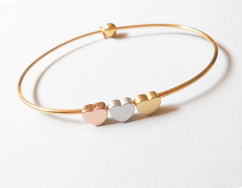 Heart Bangle.Three Color Heart Bracelet,t.3 Best Friends, Mom Of Twin.LOVE 3 Heart Bangle Bracelet image 1