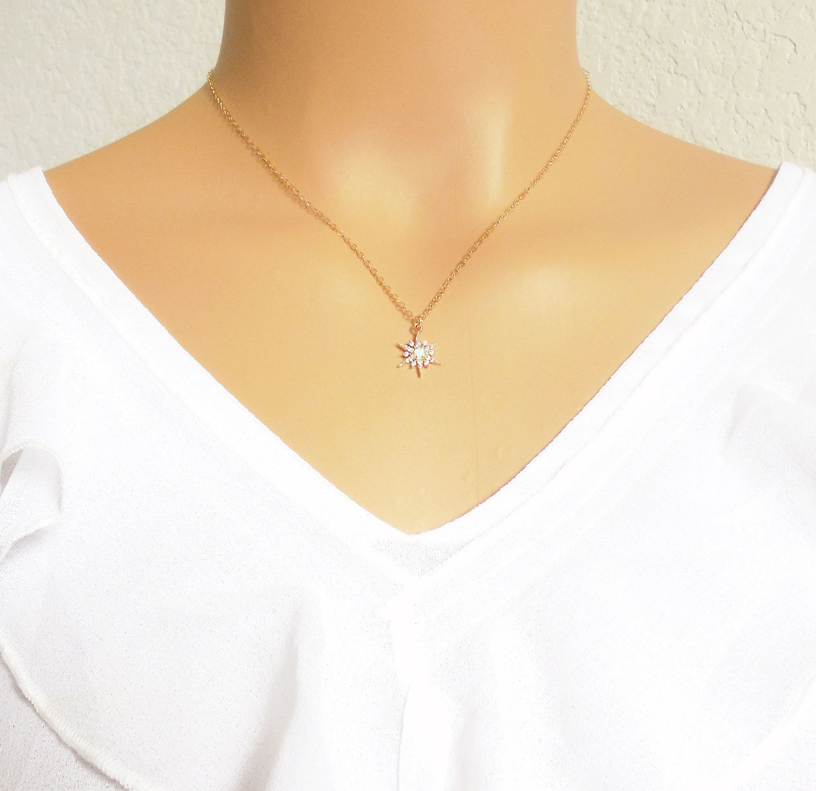 Opal Star Necklace Dainty Opal Necklace Celestial Jewelry Etsy