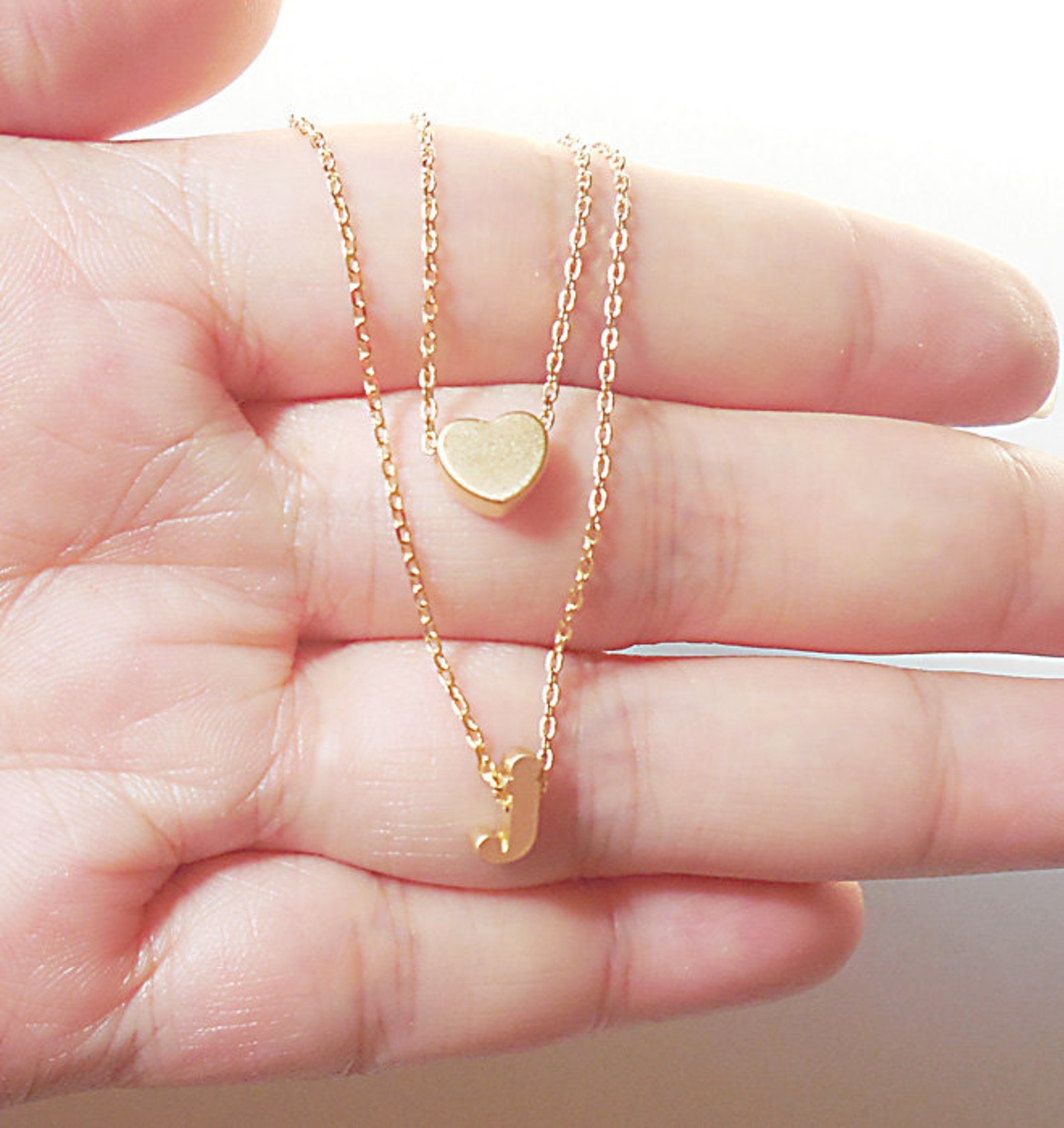Valentines Day Gift Heart and Initial Layered Necklace.gold Etsy