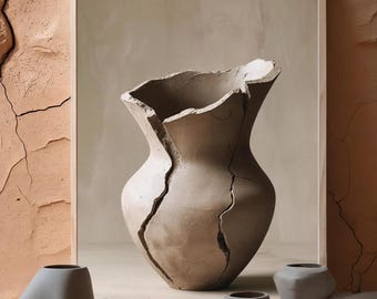 Wabi Sabi Broken Vase Print: Minimalist Pottery Art (Digital Download)