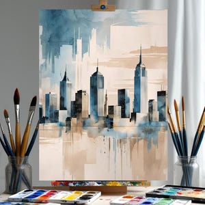 Abstrakte USA Stadtansicht Aquarell Druck: Moderne Urban Skyline (Digitaler Download)