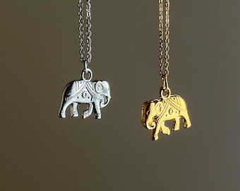 Engraved Elephant Pendant Necklace: Stainless Steel Boho Jewelry
