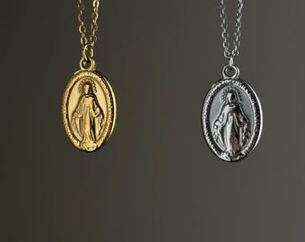 Jungfrau Maria Medaillon-Halskette - Edelstahl-katholischer Schmuck