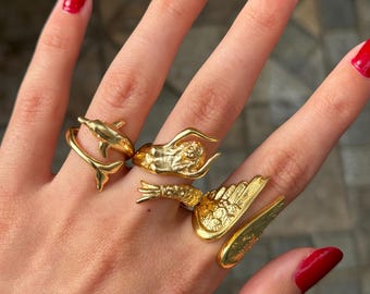 Adjustable Statement Rings - Mermaid, Dolphin & Angel Wing Jewelry