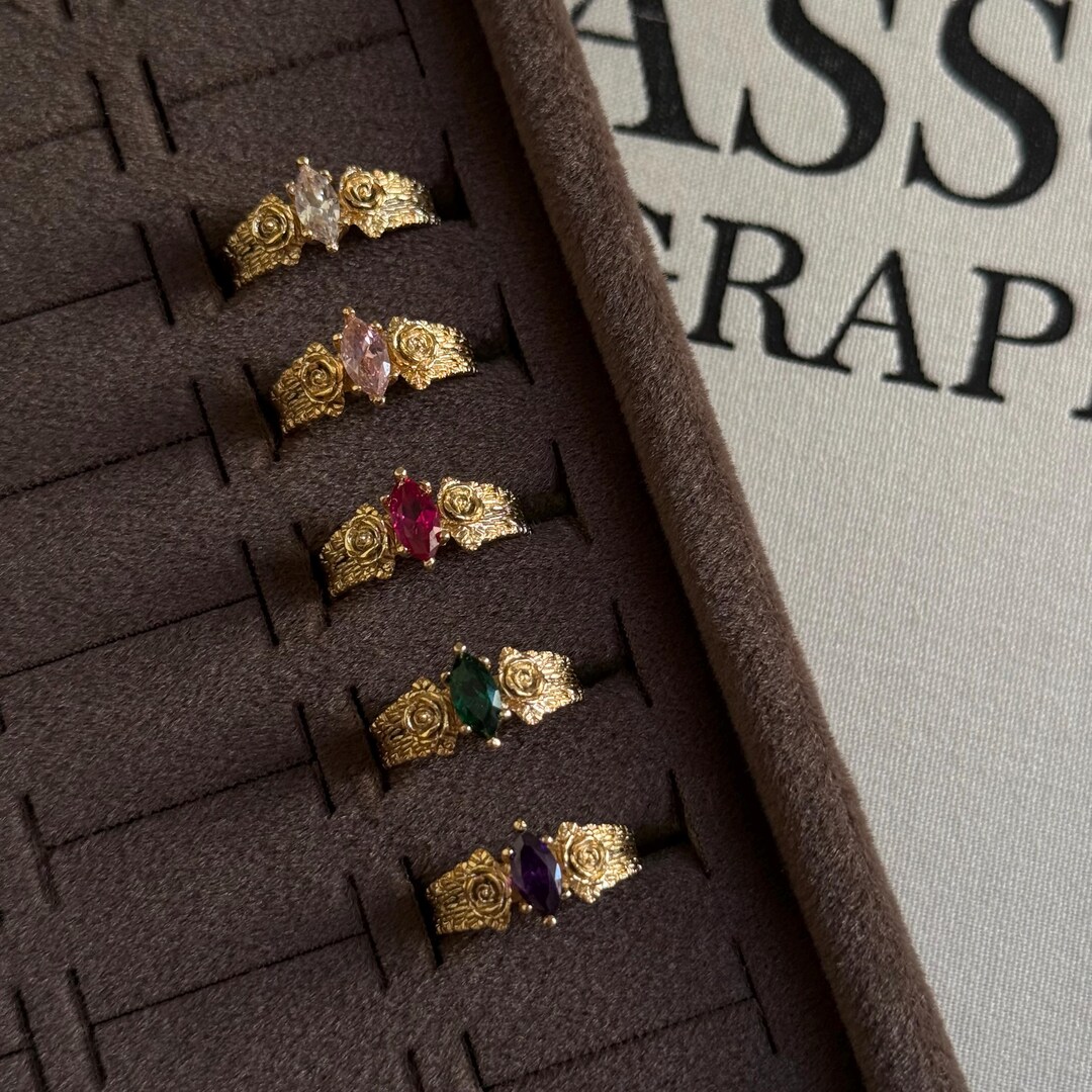 Rose Detailed Rings – Adjustable Gold Plated Jewelry - Etsy
