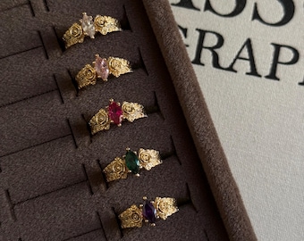 Rose Detailed Rings – Adjustable Gold Plated Jewelry
