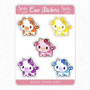 Kuh Stickerbogen | Tier Sticker Bogen | Natur-Aufkleber | Sommer!