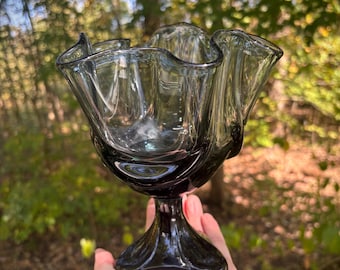 Vintage Mid Century Modern Smoky Grey Viking Glass Compote