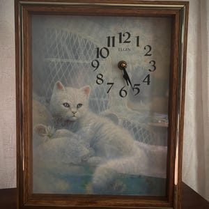 Vintage Elgin Shadowbox Cat Wall Clock