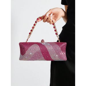Lange Glitter Strass Abendtasche · Elegante glamouröse Box Clutch für Frauen · Formelle Handtasche für Hochzeit, Abschlussball und Partygeschenk