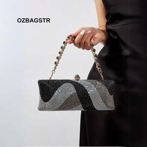 Lange Glitter Strass Box Clutch · Glamouröse Abendhandtasche für Frauen · Glänzende Party-Geldbeutel für Abschlussball, Hochzeit, Abendessen & Feiertagsveranstaltungen