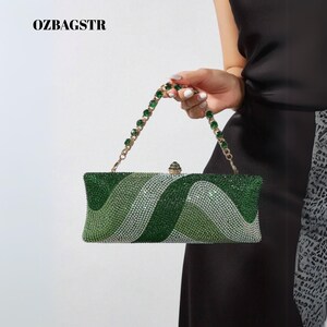 Clutch de cristal verde · Bolso de noche con pedrería · Bolso de fiesta para mujer · Bolso de mano con cuentas hecho a mano · Elegante bolso de hombro formal