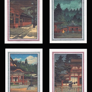 4 Blank Note Cards of Temples and Shrines by Hasui gcas003