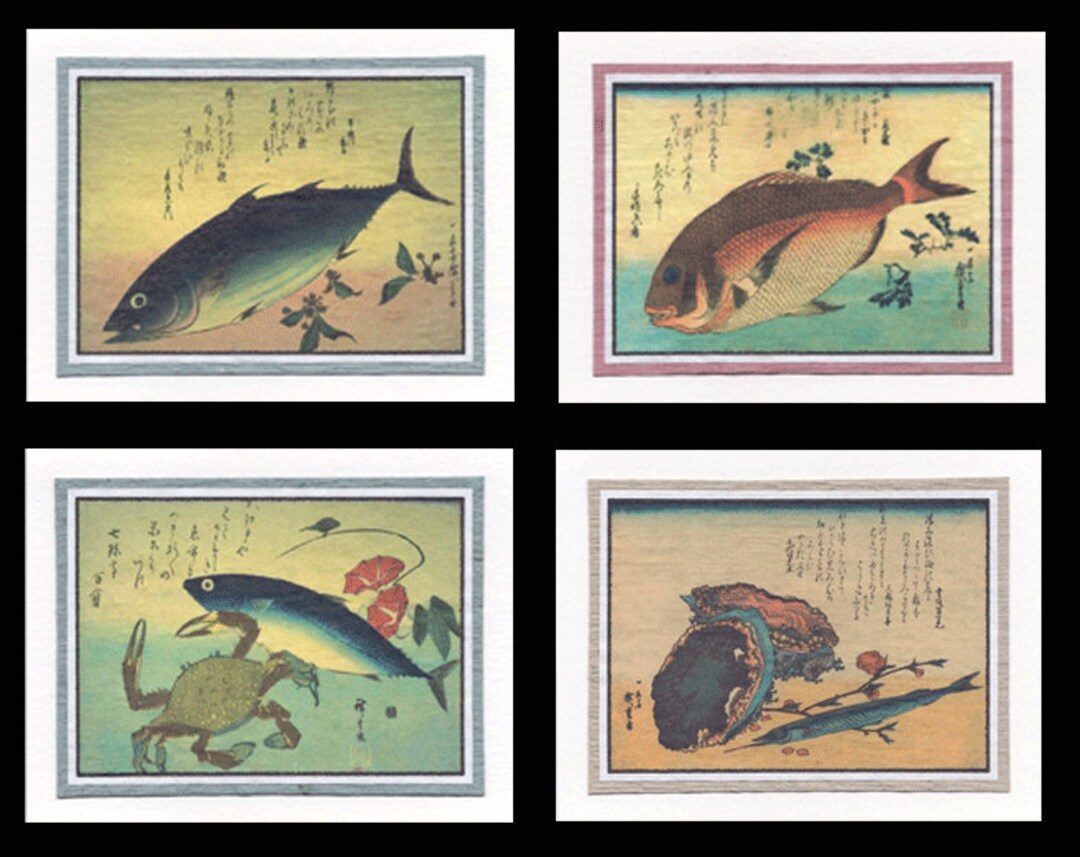 Sea Life Note 4 Blank Note Cards of Sea Life by Hiroshige 005 - Etsy