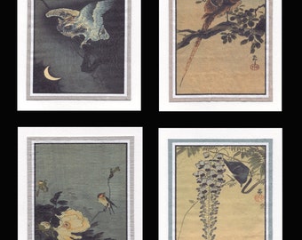 4 Blank Note Cards of Various Birds by Koson gcbs008