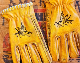 Leather Motorcycle Gloves: Cow Leather, Free Bird Design