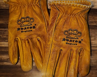 Svarog England Leather Motorcycle Gloves: Harley Davidson Biker Gloves