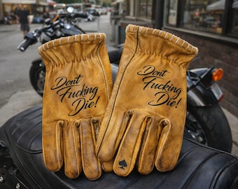 Svarog England Leather Motorcycle Gloves: "Don't Die" Biker Gloves