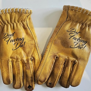 Guanti in pelle Svarog England Biker Motorcycle Chopper Shanks &quot;Dont Die&quot; per motociclisti Harley Davidson chopper cruiser old school