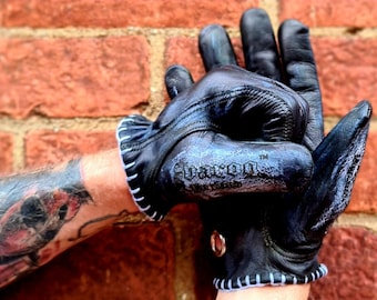 Black Leather Motorcycle Gloves, Svarog England "Storm Rider" Biker Gloves